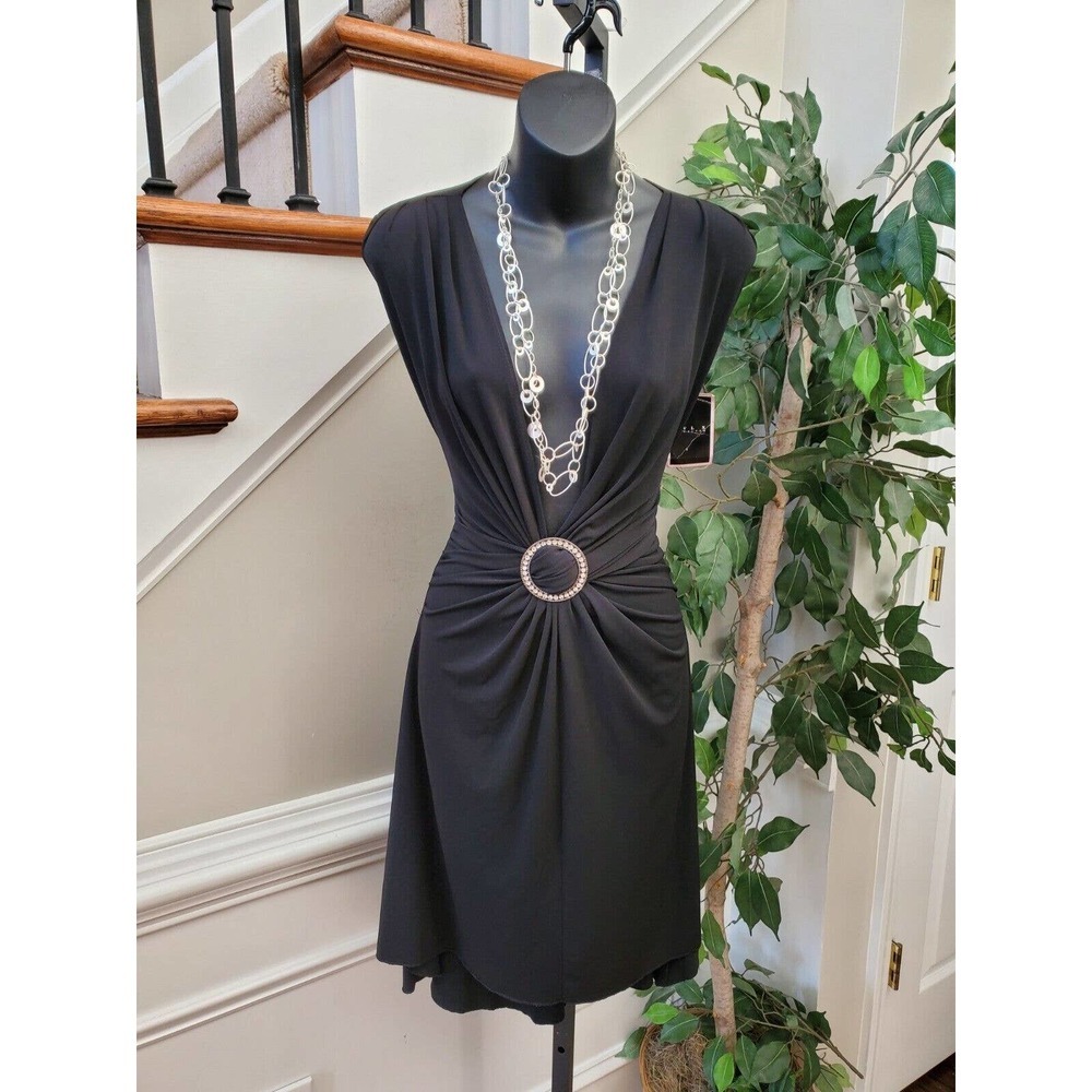 LVL X Women's Black Polyester V-Neck Sleeveless Knee Length Dress Size Medium